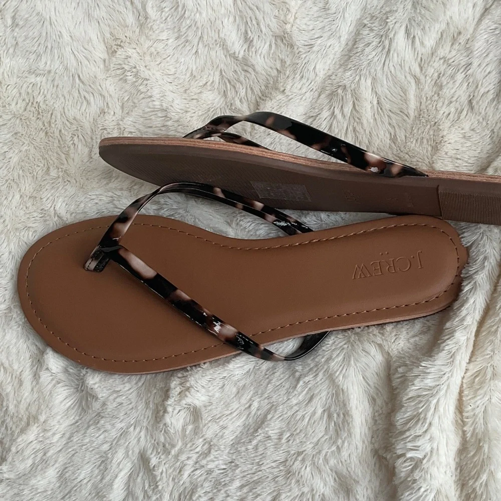 J. Crew Brown Flip Flop Sandals with Tortoiseshell Straps - Picture 3 of 4